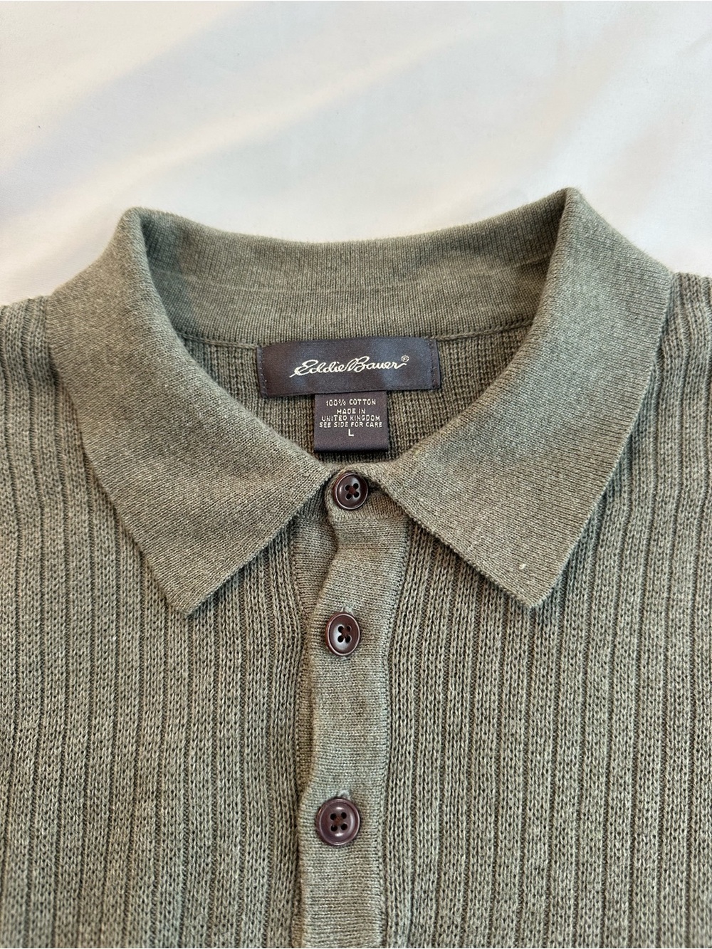 Eddie Bauer Olive Ribbed Long-Sleeve Polo - Picture 2 of 4